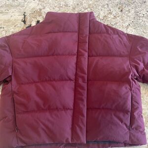 Theory Offset Puffer Jacket Dark Current Burgundy L Sleek Modern Minimalist NWT